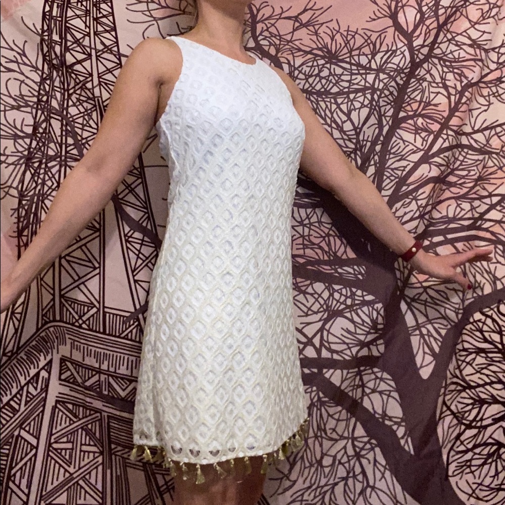 White and gold lace Lilly Pulitzer shift dress